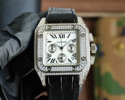 Santos De Cartier Imported Quartz Movement 39*13mm for Men 33*13mm for Women Silver Subdials Watch